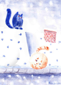 Snowcats 2, watercolour 13x18 cm