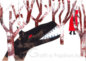 Piroska és a farkas, kollázs 29,7x21 cm