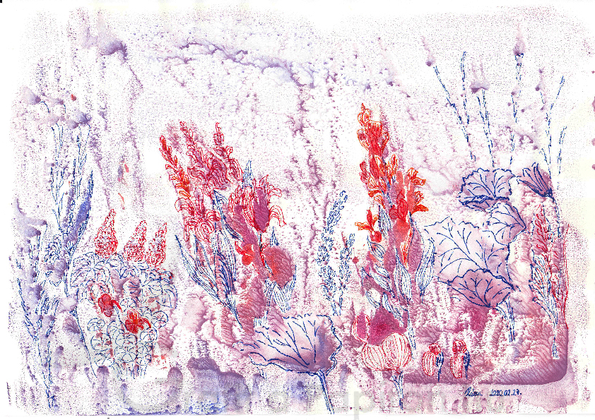 Garden Flowers, tempera, fineliner 29,7x21 cm
