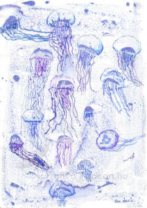 Medúzák, tempera, tűfilc 21x29,7 cm
