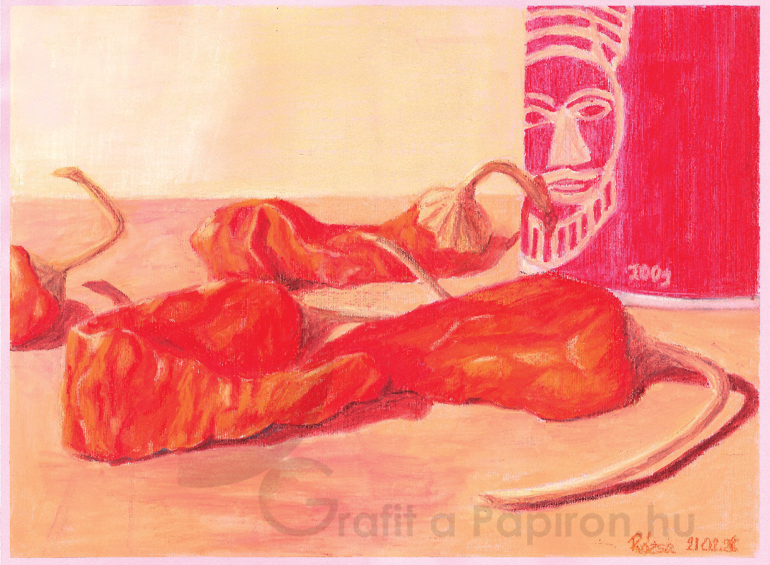 Piros paprikák, akvarellkréta 40x30 cm