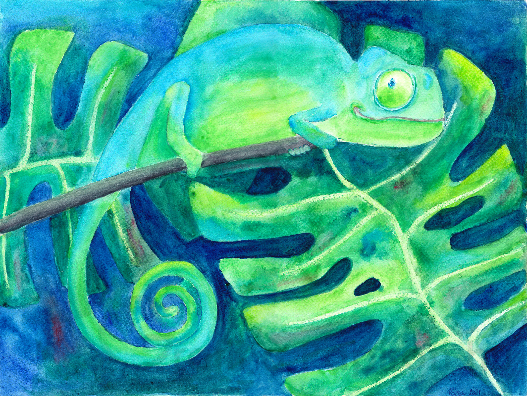 Chameleon, watercolour 40x30 cm