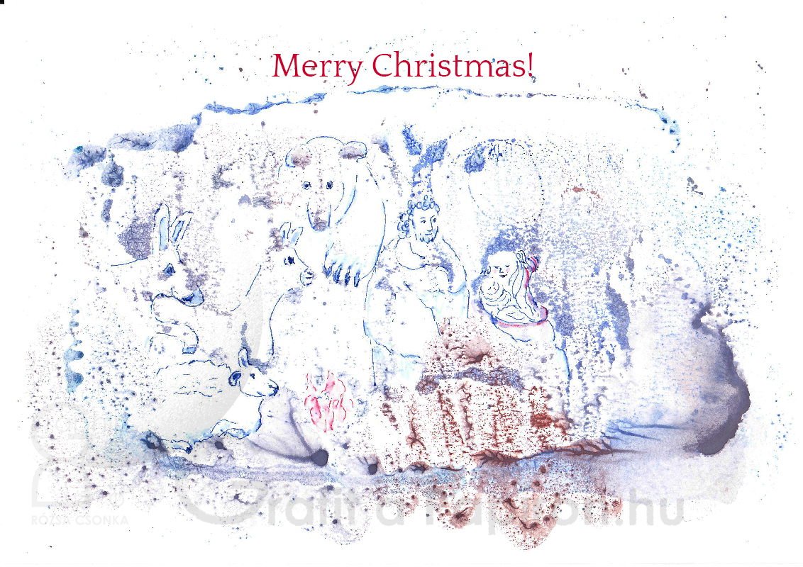 Merry Christmas 2021, guache, fineliner 29,7x21 cm