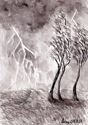 Day 27 #Thunder, ink drawing 10,5x14,8 cm