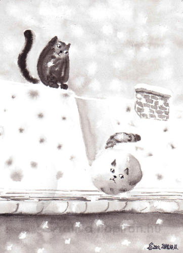 Snowcats, ink 13x18 cm