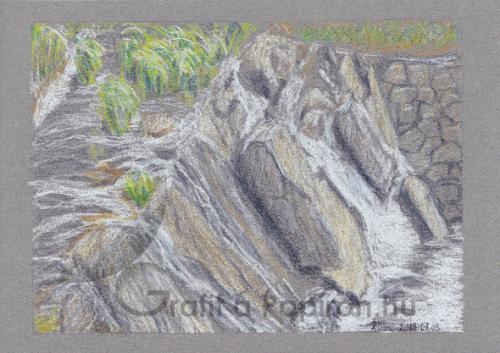 Waterfall near Pamplona, colour pencil, 21x14,8 cm