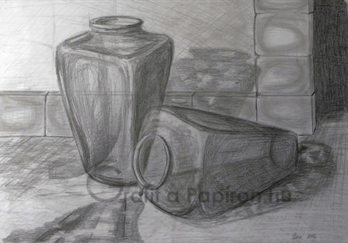 Still life with vases, pencil drawing 59,4x42 cm