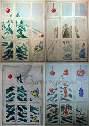 Karácsonyi képeslapok, akvarell 14,8x21 cm