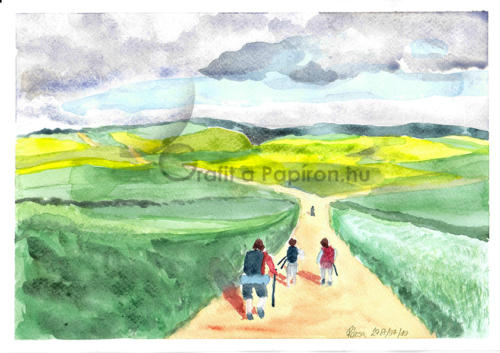 Pilgrims between Pamplona and Burgos, watercolour 29,7x21 cm